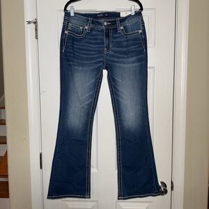 Miss Me Indigo Blue Cowgirl Country Boot Cut Mid-Rise Slim Fit Jeans